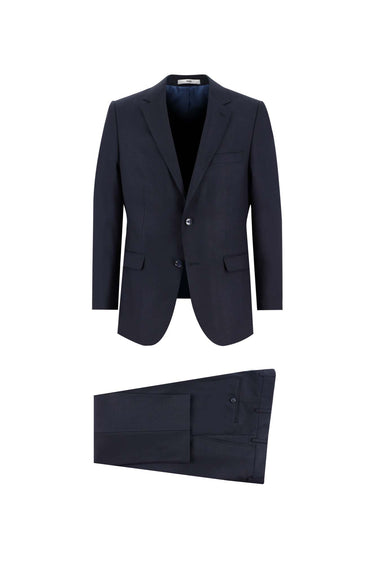 Koyu Lacivert Slim Fit Dar Kesim Yünlü Klasik Takım Elbise