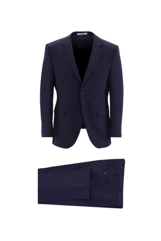 Orta Lacivert 7 Drop Slim Fit Dar Kesim Yünlü Kuşgözü Takım Elbise