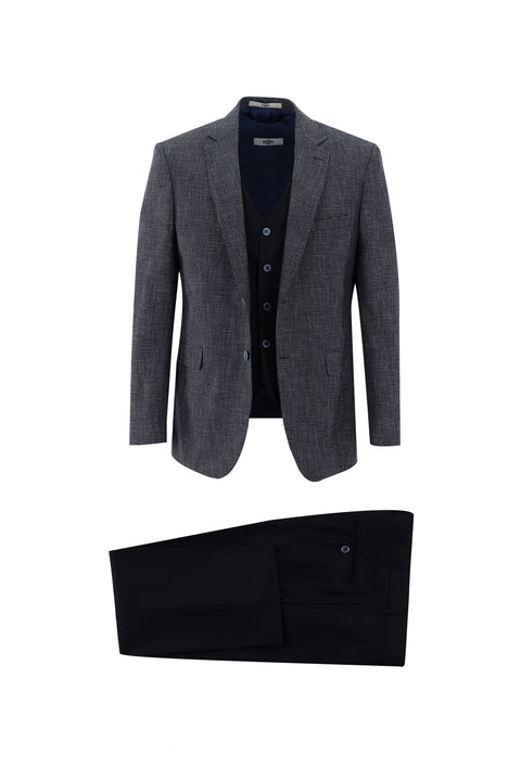 Dark Navy 7 Drop Slim Fit Linen Blend 3-Piece Suit