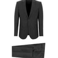 Orta Füme Slim Fit Dar Kesim Çizgili Takım Elbise
