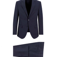 Koyu Lacivert Slim Fit Dar Kesim Yünlü Klasik Çizgili Takım Elbise