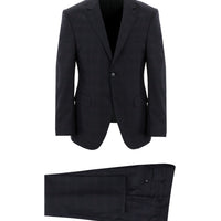 Koyu Lacivert 7 Drop Slim Fit Dar Kesim Ekose Takım Elbise