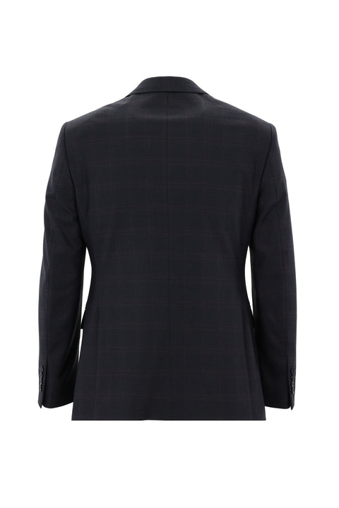 Koyu Lacivert 7 Drop Slim Fit Dar Kesim Ekose Takım Elbise