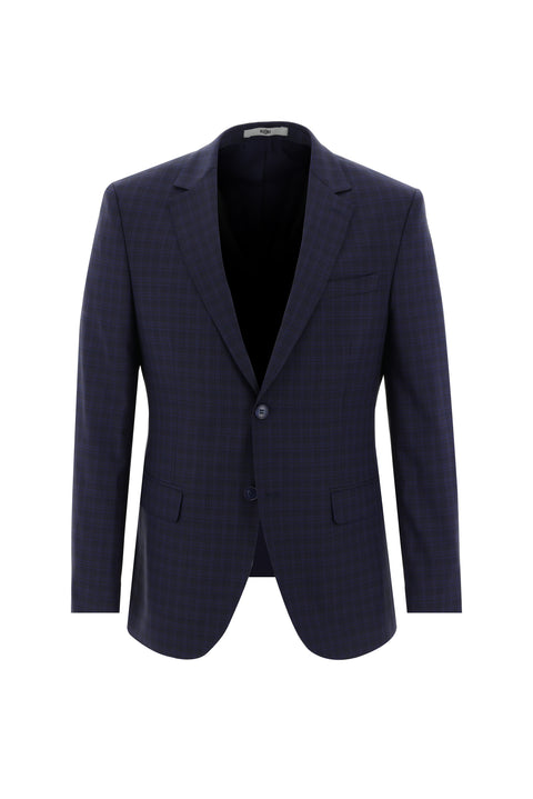 Orta Lacivert 7 Drop Slim Fit Dar Kesim Ekose Takım Elbise