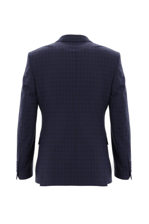 Orta Lacivert 7 Drop Slim Fit Dar Kesim Ekose Takım Elbise
