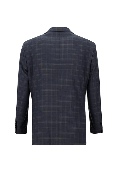 Orta Lacivert 4 Drop Relaxed Fit Rahat Kesim Ekose Takım Elbise