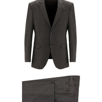 Orta Kahve Slim Fit Dar Kesim Yünlü Ekose Takım Elbise