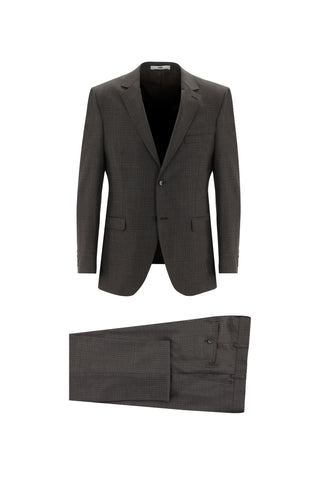 Orta Kahve 7 Drop Slim Fit Dar Kesim Yünlü Ekose Takım Elbise