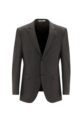 Orta Kahve 7 Drop Slim Fit Dar Kesim Yünlü Ekose Takım Elbise