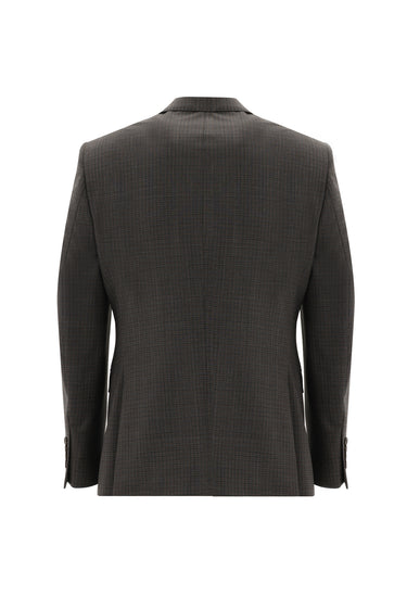 Orta Kahve Slim Fit Dar Kesim Yünlü Ekose Takım Elbise