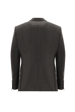 Orta Kahve 7 Drop Slim Fit Dar Kesim Yünlü Ekose Takım Elbise