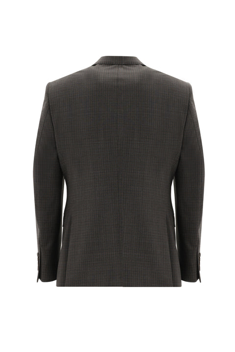 Orta Kahve 7 Drop Slim Fit Dar Kesim Yünlü Ekose Takım Elbise