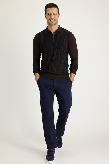 Açık Lacivert Regular Fit Desenli Likralı Kanvas / Chino Pantolon