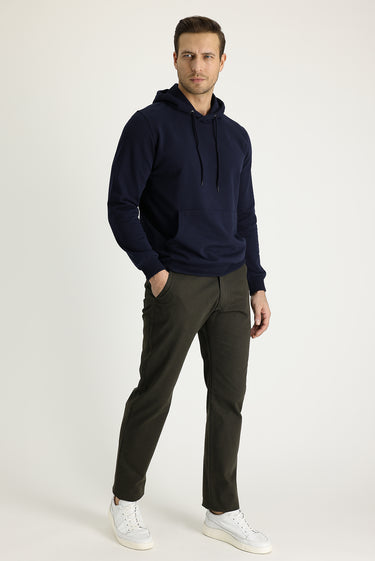 Orta Haki Regular Fit Desenli Likralı Kanvas / Chino Pantolon