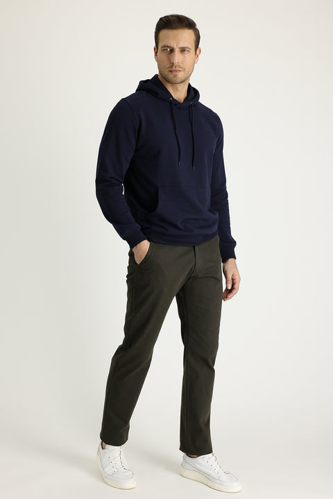 Orta Haki Regular Fit Standart Kesim Desenli Likralı Kanvas / Chino Pantolon