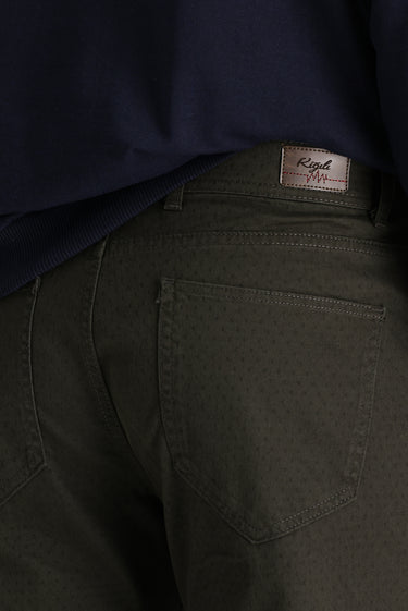 Orta Haki Regular Fit Desenli Likralı Kanvas / Chino Pantolon