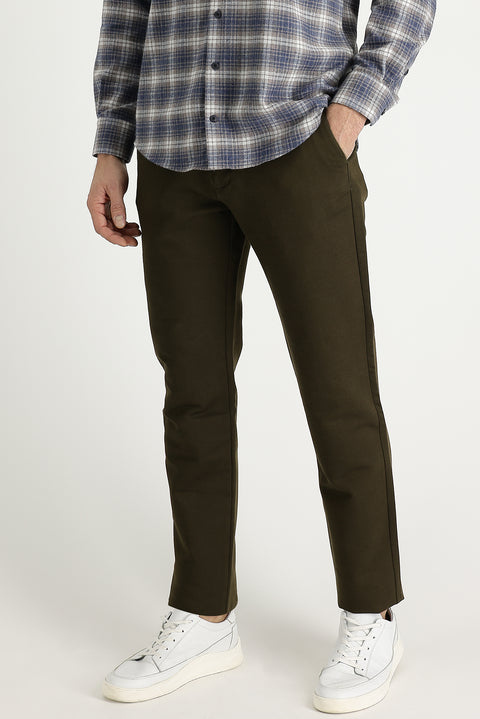 Medium Khaki Regular Fit Standard Cut Stretch Canvas / Chino Trousers