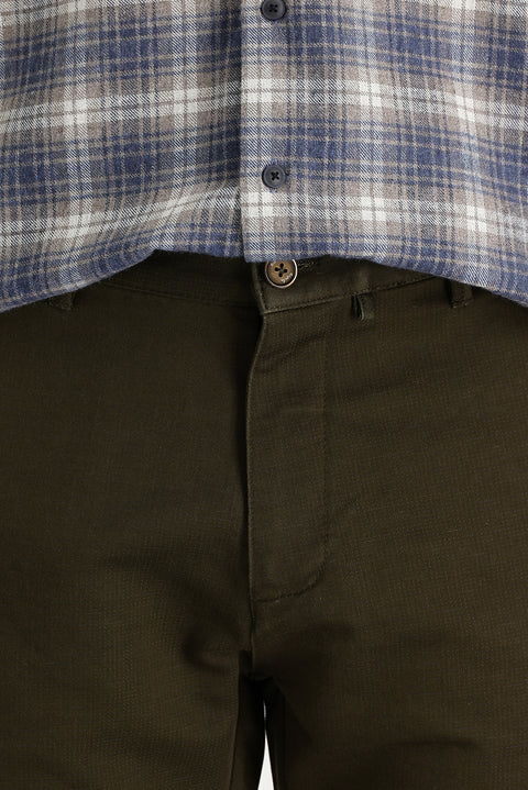 Medium Khaki Regular Fit Standard Cut Stretch Canvas / Chino Trousers