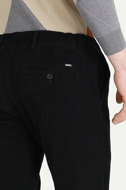 Black Slim Fit Narrow Cut Lycra Velvet Trousers