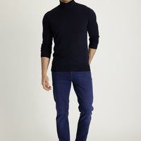 Orta Lacivert Slim Fit Dar Kesim Likralı Denim Pantolon
