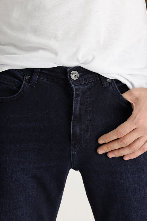 Koyu Lacivert Slim Fit Dar Kesim Likralı Denim Pantolon
