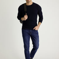 Orta Lacivert Slim Fit Dar Kesim Likralı Denim Pantolon