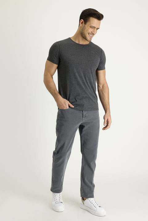 Orta Gri Slim Fit Dar Kesim Likralı Denim Pantolon