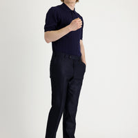 Dark Navy 7 Drop Super Slim Fit Extra Narrow Cut Patterned Lycra Classic Fabric Trousers