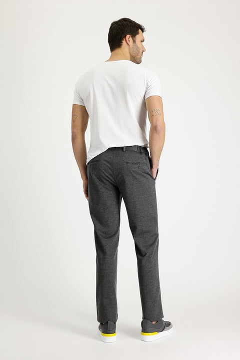 Orta Gri 7 Drop Slim Fit Dar Kesim Beli Lastikli İpli Desenli Likralı Kumaş Pantolon