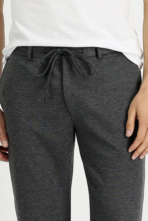 Orta Gri 7 Drop Slim Fit Dar Kesim Beli Lastikli İpli Desenli Likralı Kumaş Pantolon