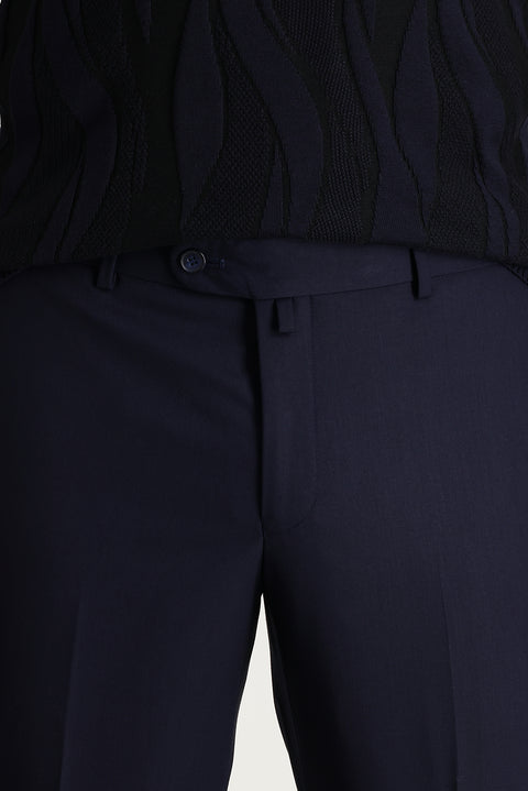 Koyu Lacivert 4 Drop Relaxed Fit Rahat Kesim Likralı Klasik Kumaş Pantolon