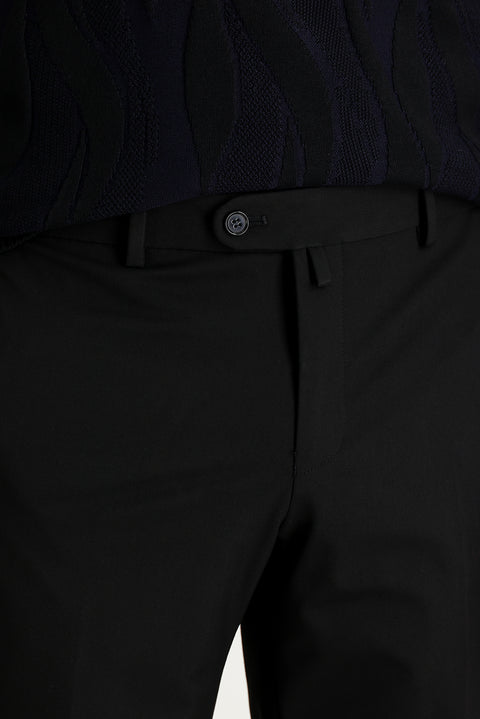 Black 6 Drop Regular Fit Standard Cut Lycra Classic Fabric Trousers