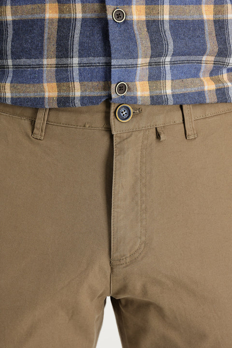 Dark Beige Slim Fit Narrow Cut Cotton Canvas / Chino Trousers