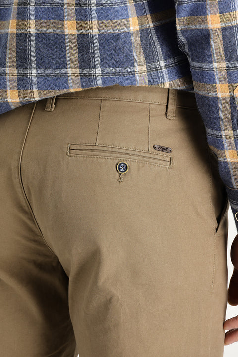 Dark Beige Slim Fit Narrow Cut Cotton Canvas / Chino Trousers