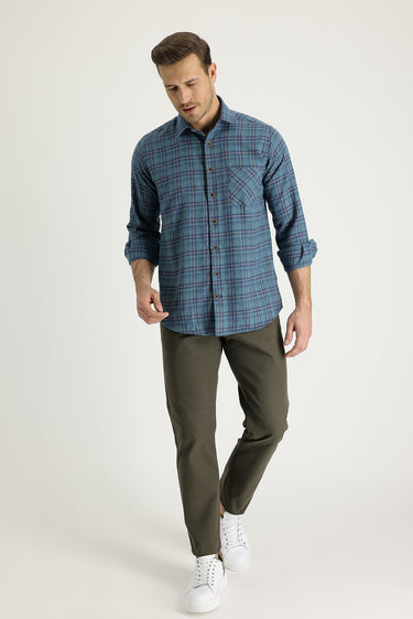 Asker Haki Slim Fit Dar Kesim Pamuk Kanvas / Chino Pantolon