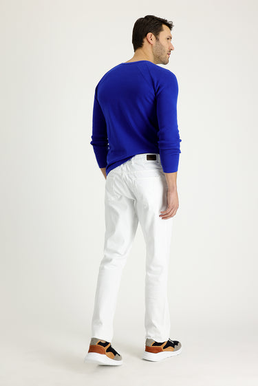 Beyaz Regular Fit Likralı Kanvas / Chino Pantolon