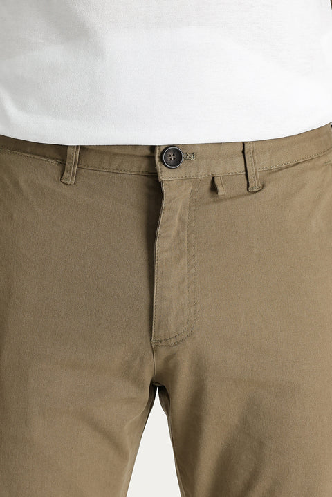 Koyu Bej Regular Fit Standart Kesim Likralı Kanvas / Chino Pantolon