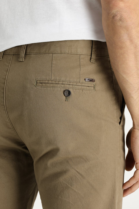 Koyu Bej Regular Fit Standart Kesim Likralı Kanvas / Chino Pantolon