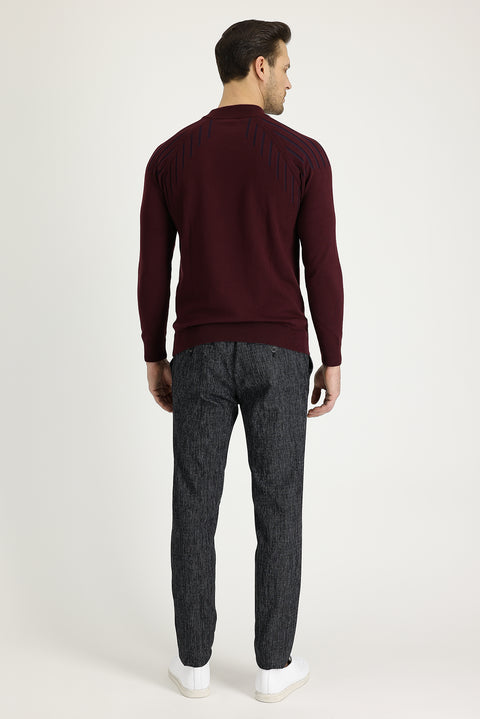 Siyah Slim Fit Dar Kesim Beli Lastikli İpli Desenli Likralı Pantolon