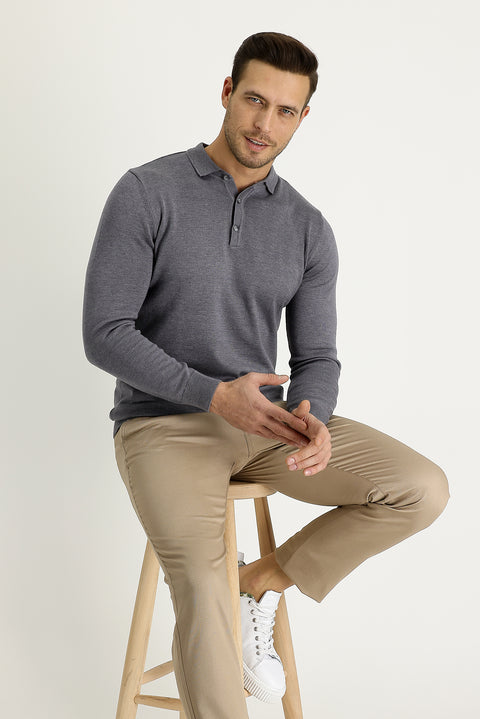 Orta Bej Regular Fit Standart Kesim Likralı Kanvas / Chino Pantolon