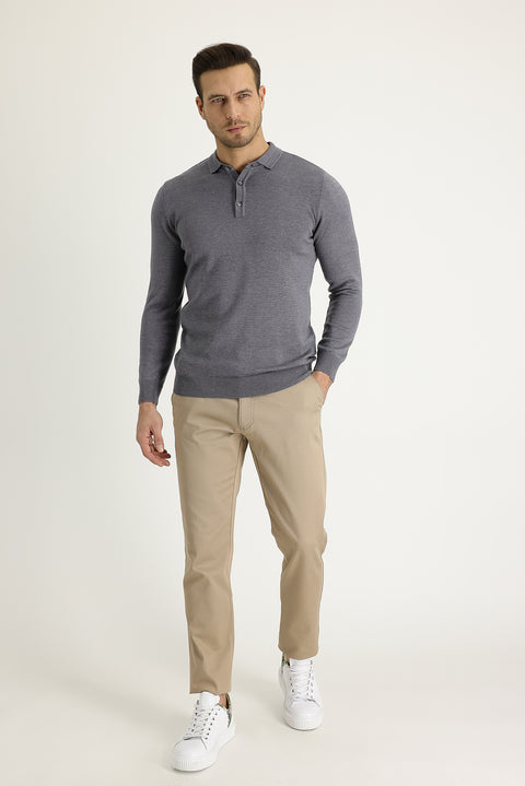 Orta Bej Regular Fit Standart Kesim Likralı Kanvas / Chino Pantolon