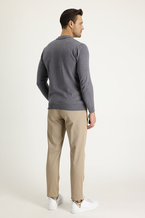 Orta Bej Regular Fit Standart Kesim Likralı Kanvas / Chino Pantolon