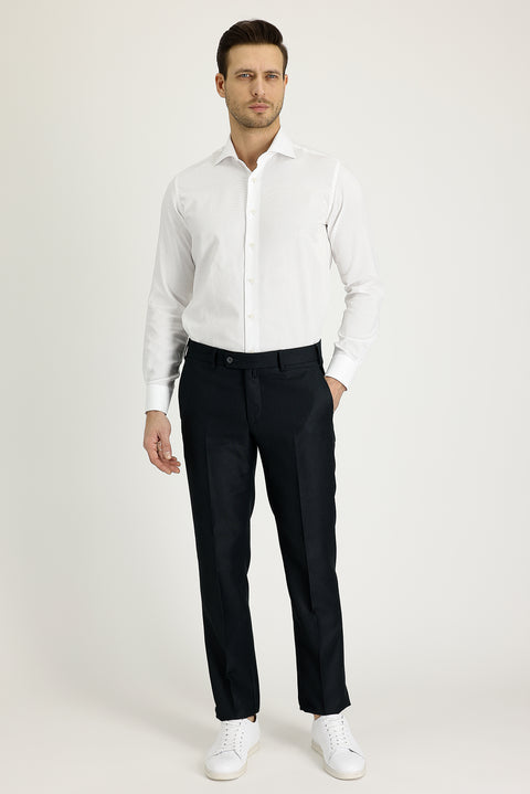 Koyu Petrol 7 Drop Slim Fit Dar Kesim Desenli Klasik Kumaş Pantolon