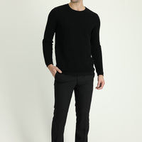 Siyah Slim Fit Dar Kesim Yünlü Klasik Kumaş Pantolon