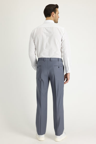 Orta Gri Slim Fit Dar Kesim Yünlü Klasik Kumaş Pantolon