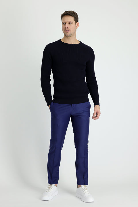 Açık Lacivert 7 Drop Slim Fit Dar Kesim Yünlü Klasik Kumaş Pantolon