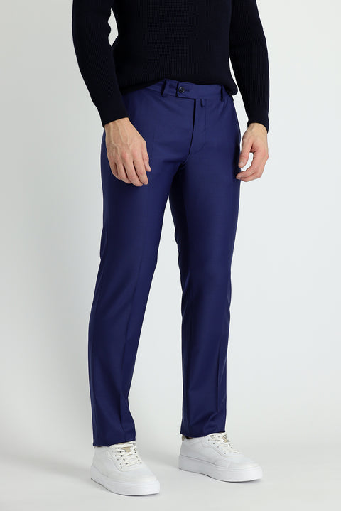 Açık Lacivert 7 Drop Slim Fit Dar Kesim Yünlü Klasik Kumaş Pantolon