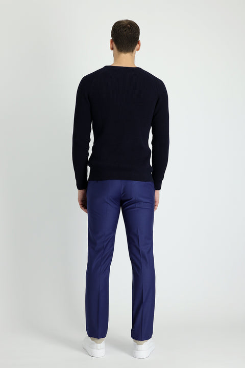 Açık Lacivert 7 Drop Slim Fit Dar Kesim Yünlü Klasik Kumaş Pantolon