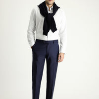 Koyu Lacivert 7 Drop Slim Fit Dar Kesim Yünlü Klasik Kumaş Pantolon