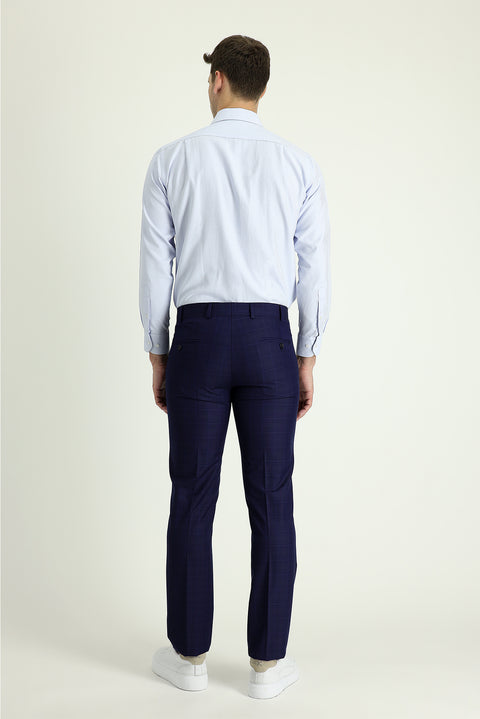 Açık Lacivert 7 Drop Slim Fit Dar Kesim Klasik Desenli Kumaş Pantolon
